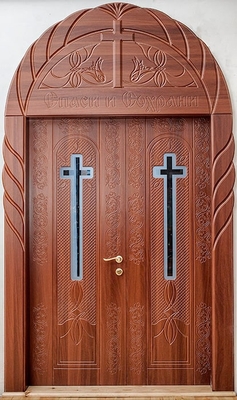 Арочная дверь с фигурными стеклопакетами Арочная дверь с фигурными стеклопакетами